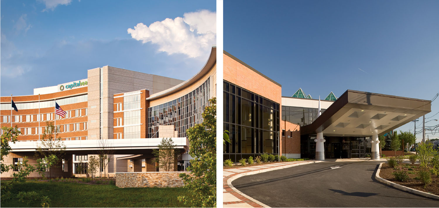 Capital Health Medical Center - Hopewell in Pennington, NJ (left) and Capital Health Regional Medical Center in Trenton, NJ (right).